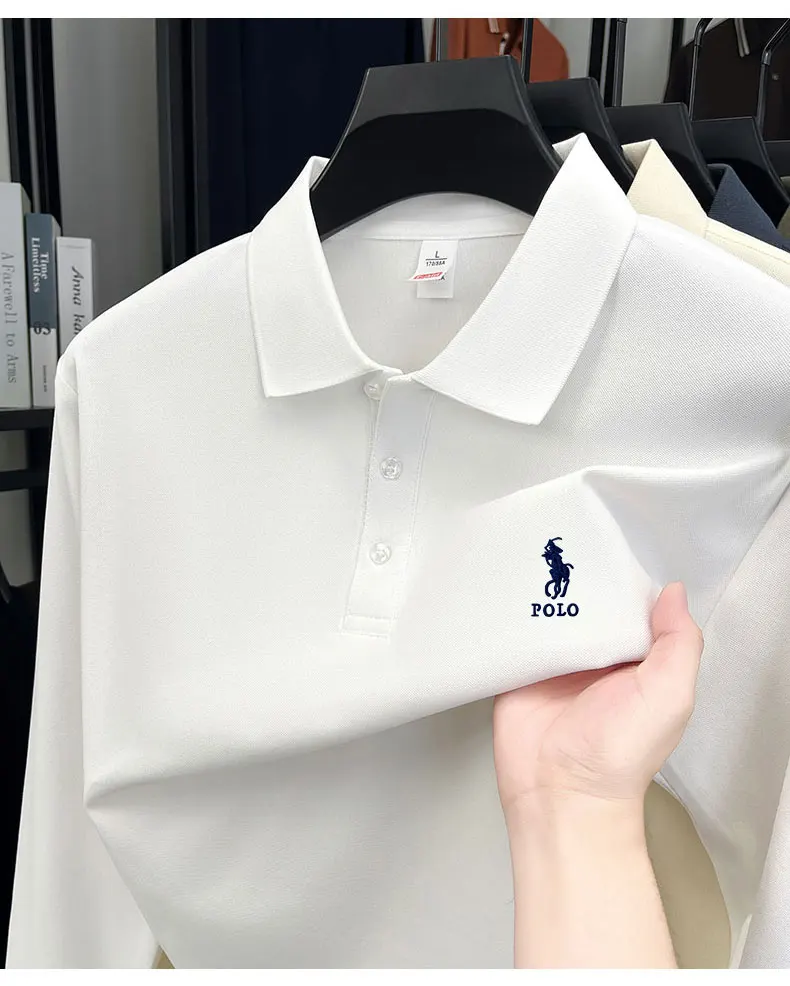 Long Sleeved T-shirt Men's 2025 Spring and Autumn New Style Men's Business Casual Solid Color Lapel Polo Shirt - Image 6