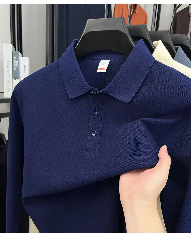 Long Sleeved T-shirt Men's 2025 Spring and Autumn New Style Men's Business Casual Solid Color Lapel Polo Shirt - Image 3
