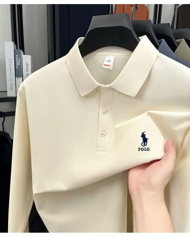 Long Sleeved T-shirt Men's 2025 Spring and Autumn New Style Men's Business Casual Solid Color Lapel Polo Shirt - Image 5