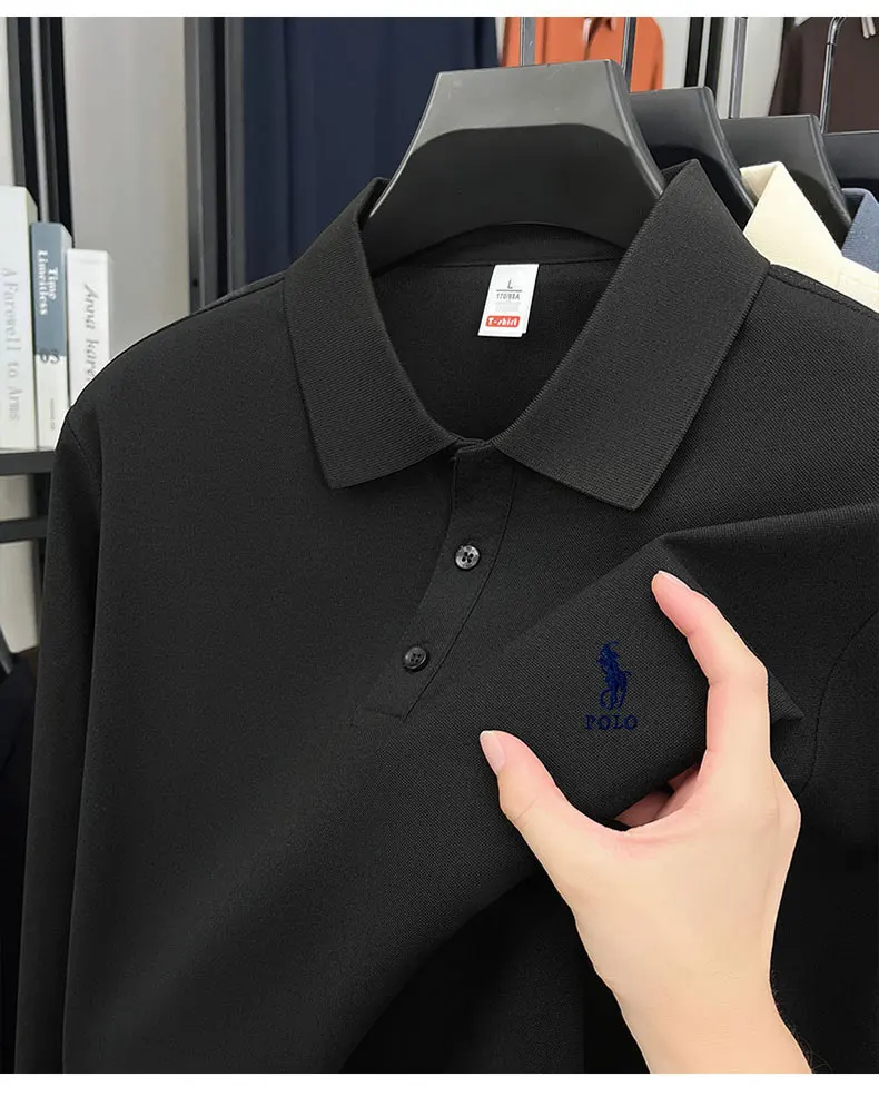 Long Sleeved T-shirt Men's 2025 Spring and Autumn New Style Men's Business Casual Solid Color Lapel Polo Shirt - Image 2