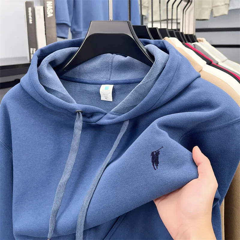 Sweatshirt Men's Hooded 2025 Autumn and Winter Plus Plush Thick Loose Warm Clothing Horse Logo Fashionable Casual Men's Clothing - Image 6