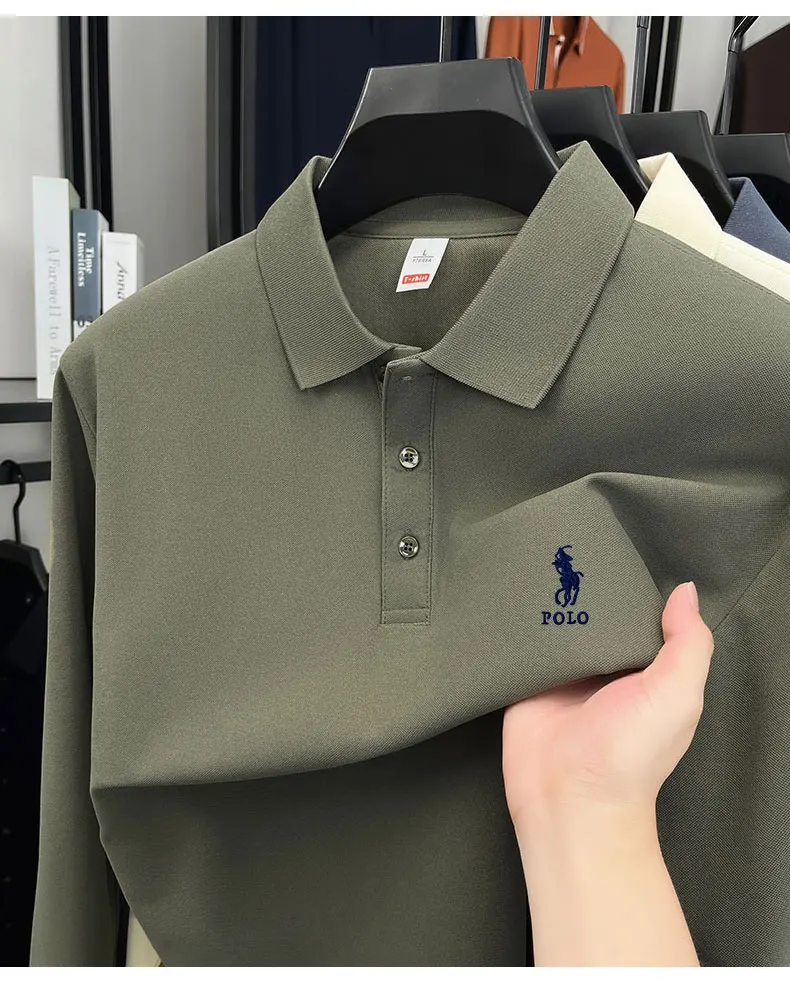 Long Sleeved T-shirt Men's 2025 Spring and Autumn New Style Men's Business Casual Solid Color Lapel Polo Shirt - Image 4