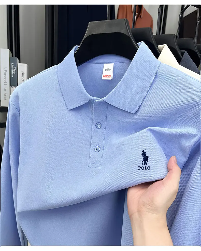 Long Sleeved T-shirt Men's 2025 Spring and Autumn New Style Men's Business Casual Solid Color Lapel Polo Shirt